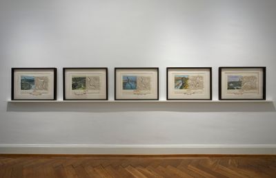 Reena Saini Kallat, Leaking Lines (river drawings) (2019–2020). Exhibition view: Deep Rivers Run Quiet, Kunstmuseum Thun, Switzerland (10 June–3 September 2023).