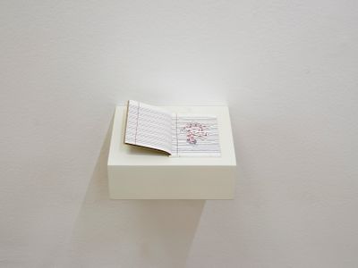 Reena Saini Kallat, Ruled Paper (Red, Blue, White) (2015–2022). Book detail. Exhibition view: Deep Rivers Run Quiet, Kunstmuseum Thun, Switzerland (10 June–3 September 2023).