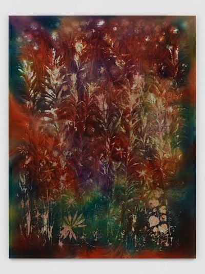 Sam Falls, Summer Thunder (2023). Pigment on canvas. 223.5 x 172.5 cm. © Sam Falls.