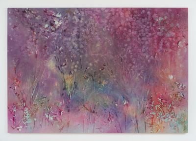Sam Falls, Cedar Mountain (Spring to Autumn) (2022). Pigment on canvas. 190.5 x 274.3 cm.