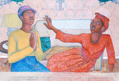 Sonia Boyce, Missionary Position II (1985). Watercolour, pastel, and crayon on paper. 1238 x 1830 mm (support); 1290 x 1878 x 70 mm (framed). Collection Tate, London. © Sonia Boyce.