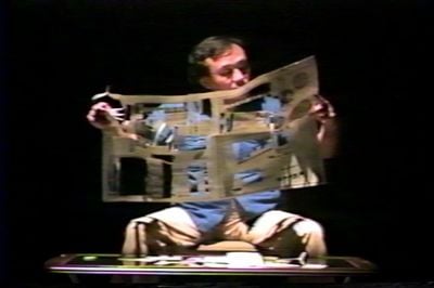 Sung Neung Kyung, Reading Newspaper (still). Performance view: Cheongpa Theater, Seoul (1988). Organised by Yoon Jin Sup.