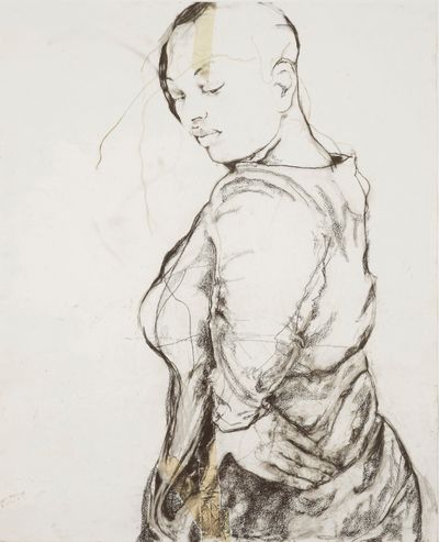 Claudette Johnson, Standing Figure (2017). Pastels and masking tape on paper. 159 x 132 cm. Collection Rugby Art Gallery and Museums, Rugby Borough Council.