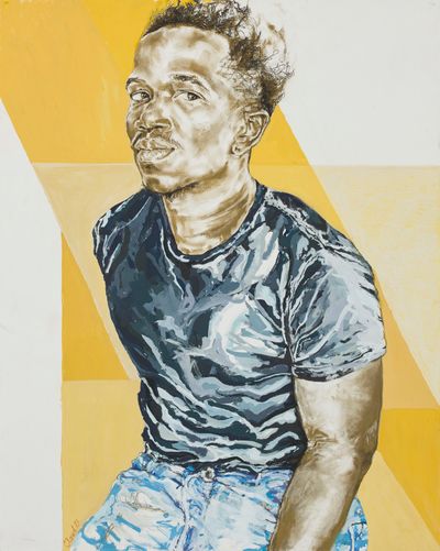 Claudette Johnson, Young Man on Yellow (2021). Gouache and pastel on paper. 152.8 x 122 cm. Private collection.
