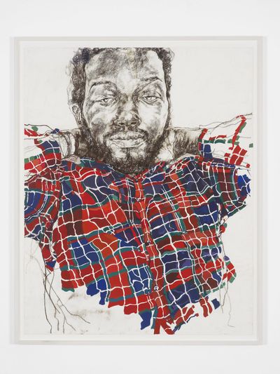 Claudette Johnson, Figure with Raised Arms (2017). Gouache on paper. 163 x 132 cm (framed).