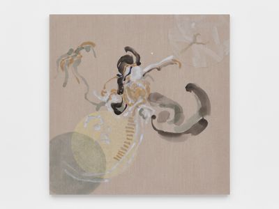 Jessica Rankin, Out of Stone, JR (2024). Acrylic and embroidery on linen. 152.4 x 152.4 cm.