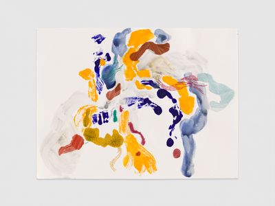 Jessica Rankin, Only We Know a thing by its Periphery, JG (2024). Acrylic, graphite, watercolour, and embroidery thread on paper. 45.7 x 61 cm.
