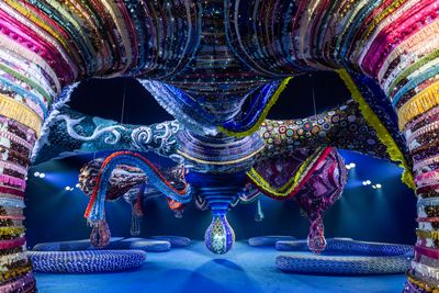 Joana Vasconcelos, Valkyrie Miss Dior (2023). Produced in collaboration with Dior, Paris. Exhibition view: Dior Fall Winter 2023–24, Jardin des Tuileries, Paris (28 February 2023).