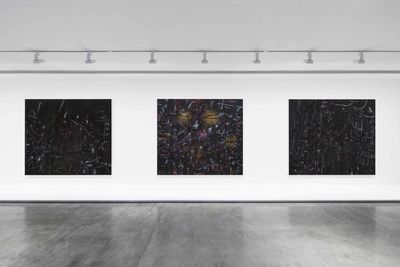 Julie Mehretu, from ‘Femenine in nine’ series (2023–2024). Ink and acrylic on canvas. Exhibition view: A Transcore of the Radical Imaginatory, Museum of Contemporary Art Australia, Sydney (29 November 2024–27 April 2025).