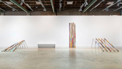Lubaina Himid, Aunties (2023). Sixty-four painted wood planks. Dimensions variable. Exhibition view: Make Do and Mend, The Contemporary Austin – Jones Center on Congress Avenue, Texas (1 March–21 July 2024). Artwork © Lubaina Himid.