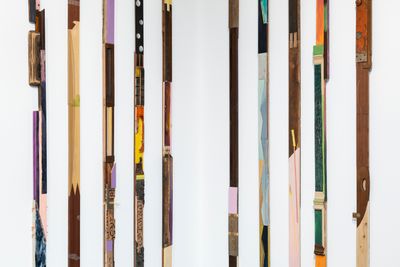 Lubaina Himid, Aunties (2023) (detail). Sixty-four painted wood planks. Dimensions variable. Exhibition view: Make Do and Mend, The Contemporary Austin – Jones Center on Congress Avenue, Texas (1 March–21 July 2024). Artwork © Lubaina Himid.