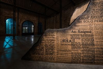 Manal AlDowayan, Shifting Sands: A Battle Song (2024). Exhibition view: Saudi Arabia Pavilion, 60th Venice Biennale, Foreigners Everywhere (20 April–24 November 2024).