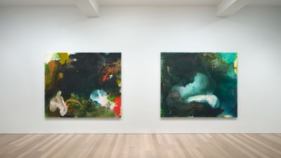 Exhibition view: Mary Weatherford, Sea and Space, Gagosian, New York (18 January–2 March 2024). Artwork © Mary Weatherford.