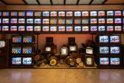 Nam June Paik, Dolmen (1995). Mixed media. Dimensions variable. Exhibition view: Madang: Where We Become Us, Il Giardino Bianco Art Space, Venice (20 April–24 November 2024).