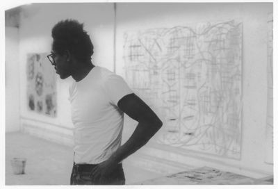 Stanley Whitney in his studio at Cooper Square (c. 1980–1982).