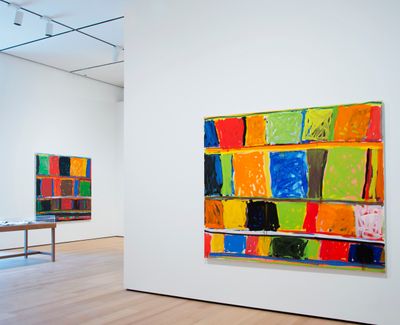 Left to right: Stanley Whitney, Color Bar (1997). Oil on linen; The Awakening of Memory (1996). Oil on linen. Exhibition view: How High the Moon, Buffalo AKG Art Museum, New York (9 February–26 May 2024).