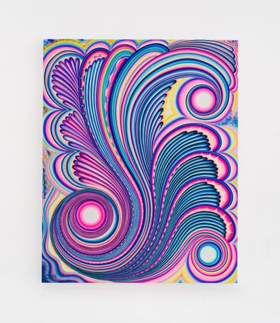 Angeline Rivas, Charm and Strange (2024). Acrylic, gouache, and graphite on panel. 152.4 x 101.6 cm.