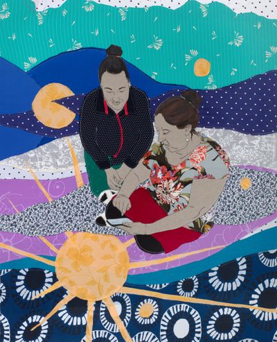 Małgorzata Mirga-Tas, Papuszakri Gili (Papusza’s Song) (2024). Textile, acrylic on canvas.