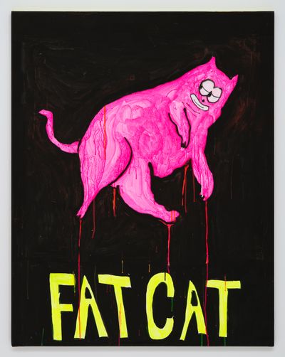 Sim Raejung, Fat Cat (2023). Acrylic ink on canvas. 116.8 x 91 cm.