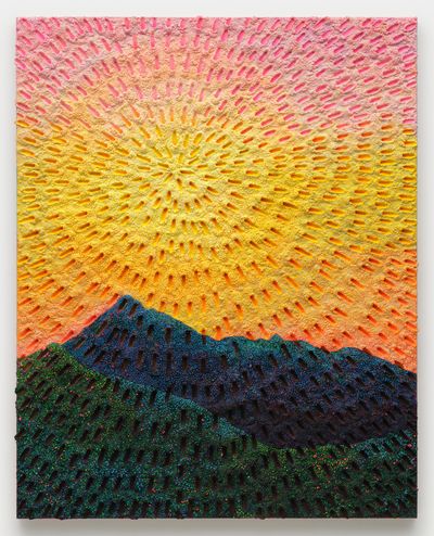 Jennifer Guidi, Let the Light Fall Gently (2023). Sand, acrylic, oil, and rocks on linen. 152.4 x 121.9 cm. © Jennifer Guidi.