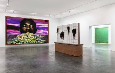 [Left to right] Pol Taburet, Home Sweet Jo I (2024), As they Grow (2024). Exhibition view: Ode to Twisted Gods, Mendes Wood DM, São Paulo (8 February–16 March 2024).
