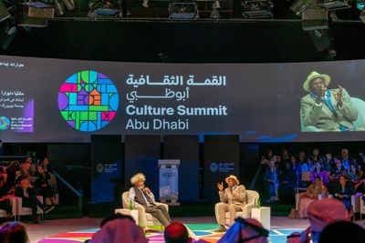Left to right: Wole Soyinka; Manthia Diawara speaking in the panel 'Creative Conversation with Wole Soyinka' at Culture Summit Abu Dhabi (3–5 March 2024).
