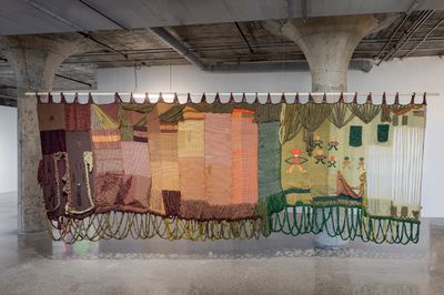 Angélica Serech, El viaje de Yibo (Yibo’s Journey) (2024). Exhibition view: Precarious Joys, Toronto Biennial of Art, The Auto BLDG, 9th Floor (21 September–1 December 2024).