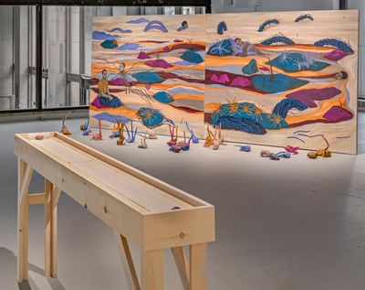 Front to back: Cecilia Vicuña, Imagino (I Imagine) (2024); Tessa Mars, All Islands Touch (2024). Commissioned by Toronto Biennial of Art. Exhibition view: