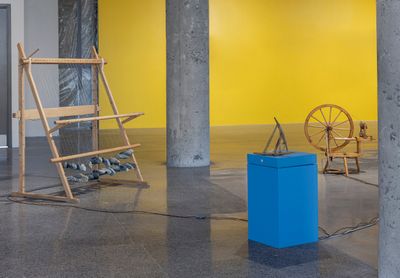 Elina Waage Mikalsen, Mun bijan iežan beallji ránu beallji vuostá - I lay my ear against the weave’s ear (2019). Exhibition view: Precarious Joys, Toronto Biennial of Art, The Auto BLDG, 9th Floor (21 September–1 December 2024).