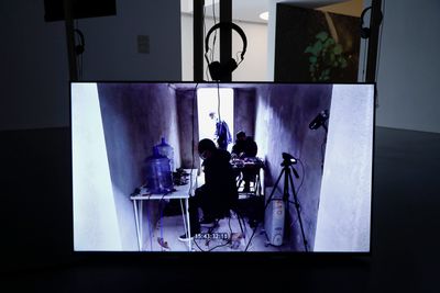 ‘escdotdot presents’ performances (2021). Organised by Edward Sanderson. Exhibition view: It Always Sounds Somewhere: Sounding Sound Practice in Chinese Mainland and Hong Kong Since the 1990s, Inside-Out Art Museum, Beijing (22 February–1 June 2025).