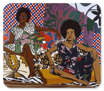 Mickalene Thomas, A Moment’s Pleasure #2 (2008). Rhinestones, acrylic, and enamel on wood panel. 183 x 213.4 cm.