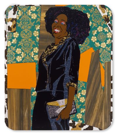Mickalene Thomas, Mama Bush: (Your Love Keeps Lifting Me) Higher and Higher (2009). Rhinestones, acrylic, and enamel on wood panel. 208.3 x 182.9 cm.