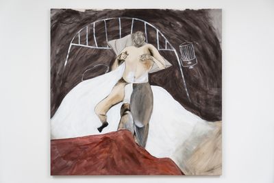 Shadi Al-Atallah, sunken into the earth (2024). Acrylic, charcoal, ink, and chinagraph.