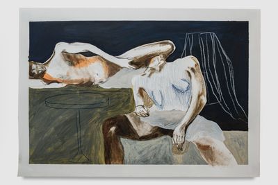 Shadi Al-Atallah, Gnashing of Teeth (2024). Acrylic, oil pastel chinagraph pencil, and ink on 300 gsm watercolour paper. 73 x 51 cm.