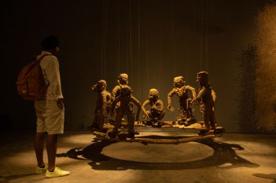 Exhibition view: Durjoy, In Our Veins Flow Ink and Fire, 5th Kochi-Muziris Biennale (23 December 2022–10 April 2023).