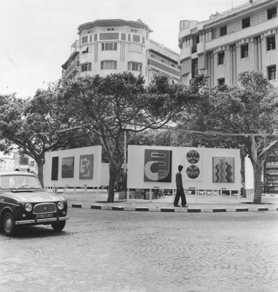 Exhibition view: Présence Plastique, 16 November square, Casablanca (June 1969). © M. Melehi archives/estate. Photo: M. Melehi.