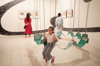 Neha Choksi and Rachelle Rojany, Swing for friends (used in Faith in friction) (2017). Silicon rubber and stainless steel. Samdani Art Foundation Collection. Exhibition view: Dhaka Art Summit 2023 (3–11 February 2023). © Dhaka Art Summit 2023. Photo: Shadman Sakib.