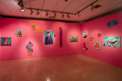 Exhibition view: Dipa Mahbuba Yasmin, Dhaka Art Summit 2023 (3–11 February 2023). Collaboration with rickshaw painters Md. Solaiman, Jagannath Das, and Md. Dulal. © Dhaka Art Summit 2023. Photo: Farhad Rahman.