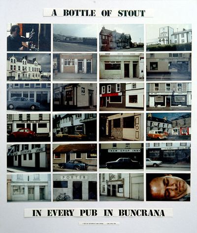 John Carson, A Bottle of Stout in Every Pub in Buncrana (1978–1979). Poster.