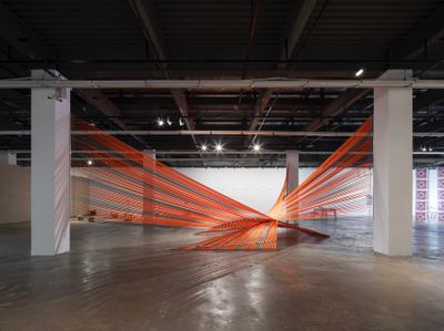 Mataaho Collective, Tuakirikiri (2023). Polyester webbing. Installation dimensions variable. Exhibition view: 14th Gwangju Biennale, soft and weak like water (7 April–9 July 2023).