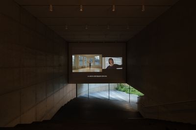 Jaye Rhee, The Perfect Moment (2015). Two-channel video installation with sound (adapted exclusively for SONGEUN). 12 min. Exhibition view: Group exhibition, Panorama, SONGEUN, Seoul (16 August–28 October 2023). © Jaye Rhee and SONGEUN Art and Cultural Foundation, all rights reserved. Photo: STUDIO JAYBEE.