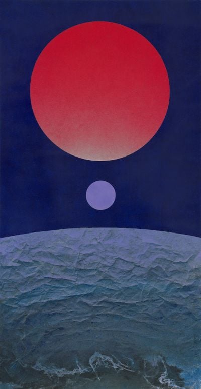 Liu Kuo-sung, The Composition of Distance no.15 (1971). Ink and colour on paper. 111.5 x 57.5 cm. Gift of The Liu Kuo-sung Foundation. Collection of National Gallery Singapore.