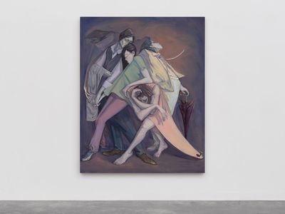 Li Ran, Standing in the Haze (2022). Oil on canvas. 200 x 160 x 5 cm. Exhibition view: Waiting for the Advent, Lisson Gallery, London (15 September–28 October 2023).