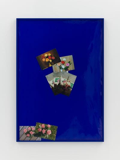 Amanda Moström, Encore; Again, Once More (2023). Grandmother's photographs, fish tank PVC sheet, artist frame. 85 x 60 x 3 cm.