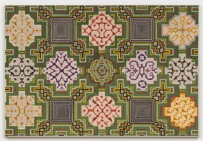 Sara Flores, Untitled (Shao Maya Punté Tañan Kené 1, 2023) (2023). Vegetal dyes on wild-cotton canvas. 139.9 x 204.8 cm.