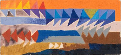 Ruth Asawa, Untitled (BMC.108, Stacked Triangles) (c. 1948–1949). Oil and watercolour on paper. 14 × 30.5 cm. The Josef and Anni Albers Foundation, 2007.30.12. Artwork © 2023 Ruth Asawa Lanier, Inc./Artists Rights Society, New York.