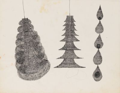 Ruth Asawa, Looped-wire sculpture drawings included in Ruth Asawa's Guggenheim Fellowship application (STMT.002) (1952). Ink and graphite on tracing paper. 20.4 × 28 cm.