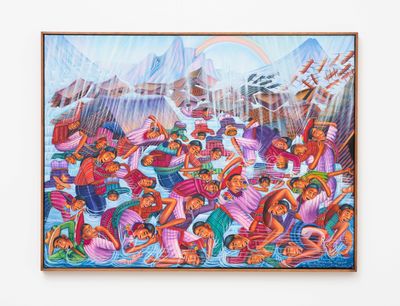 Diego Isaías Hernandez, Desastre natural por la tormenta tropical en Guatemala (2023). Oil on canvas. 61 x 81 cm.