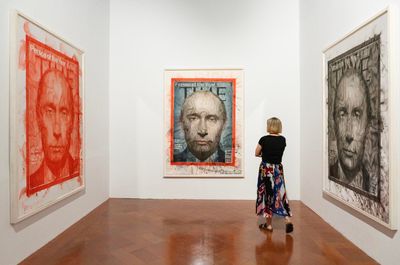 Yan Pei-Ming, Vladimir Putin, Tsar of The New Russia (2008). Triptych, watercolour on paper. 210 x 154 cm each. Exhibition view: Painting Histories, Palazzo Strozzi, Florence (7 July–3 September 2023). Photo: Ela Bialkowska, OKNO studio.