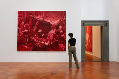 Yan Pei-Ming, Aldo Moro (9 May 1978, Rome) (2017). Oil on canvas. 250 x 300 cm. Exhibition view: Painting Histories, Palazzo Strozzi, Florence (7 July–3 September 2023). Photo: Ela Bialkowska, OKNO studio.